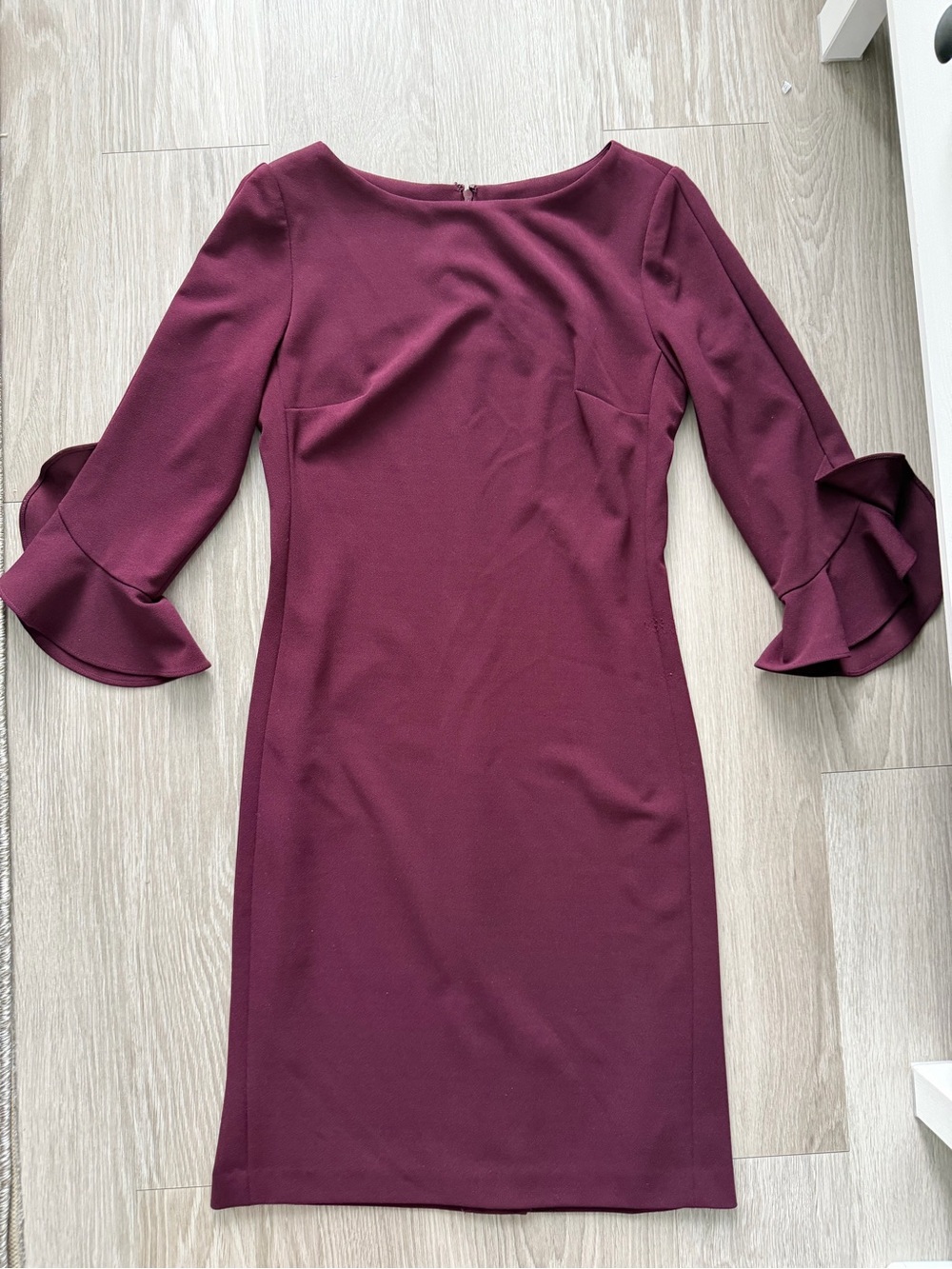 Karl Lagerfeld - Burgundy Ruffle-Sleeve Sheath Dress